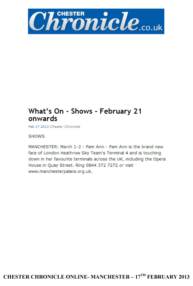 PAM ANN - CHESTER CHRONICLE ONLINE - 17TH FEBRUARY 2013